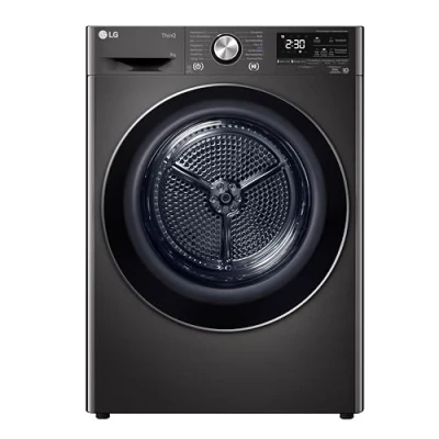 Abbildung von LG RT80V9B, Klasse A+++,Trockner 8 kg, Wärmepumpentrockner mit Kurzprogramm, Trockensensor, Trommelmaterial aus Edelstahl, 60 x 69 85 cm ꟷ Schwarz