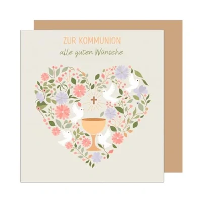 Abbildung von Edition Seidel Premium quadratische Glückwunschkarte zur Kommunion mit Umschlag. Kommunionskarte Spruch Karte Grußkarte Junge Mädchen Jugendliche Taube Kreuz Herz (KOQ106 SW025)