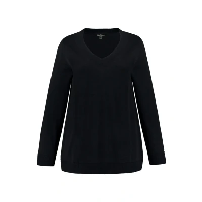 Abbildung von Ulla Popken Damen Pullover, V ausschnitt, Langarm, Weicher Feinstrick, Marine, 50 52 EU