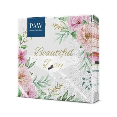 Abbildung von PAW Serviette Papier 3 Plis (33 x 33 cm) I Lot de 20 L&#039;Élégance Sous Forme D&#039;Ornements Intemporels des Serviettes Parfaites Pour les Mariages, Baptêmes, Communions, Anniversaires (Special Flowers)
