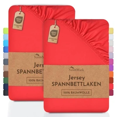 Abbildung von NatureMark 2er Pack Kinder Jersey Spannbettlaken, Spannbetttuch 100% Baumwolle in vielen Größen und Farben MARKENQUALITÄT ÖKOTEX Standard 100 70x140 cm weiß