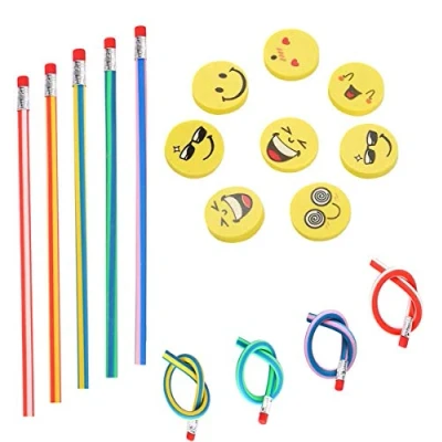 Abbildung von Annhao 71 Stück Bunt Biegbare Bleistifte und Smiley Radiergummis, Flexible Kinder, Biegsame Bleistifte, Biegebleistift Set für Kleine Geschenke Kinder Party Mitgebsel Kindergeburtstag