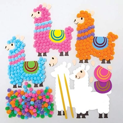 Abbildung von Baker Ross AX741 „Lama“ Pompon Set 5 Stück, kreatives Kunst und Bastelzubehör für Kinder zum Basteln, Dekorieren Präsentieren