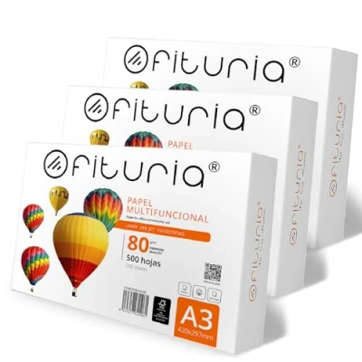 Abbildung von Blätter A3, Universalpapier für Drucker und Kopierer, Weißes A3 Papier Arbeitsumgebungen den Hausgebrauch, DIN 80g/m², Paket mit Blättern Ofituria (1500 Blatt)