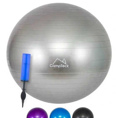 Abbildung von CampTeck U7290 Unisex Gymnastikball 65cm mit Handpumpe für Yoga, Fitness, Fitnessstudio, Pilates Grau