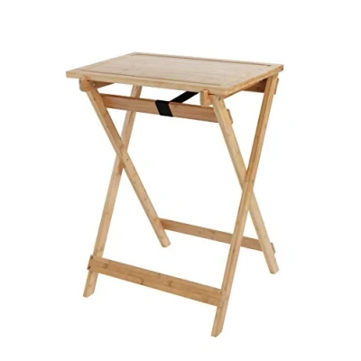 Abbildung von WENKO Klapptisch Mod. Lugo, Beistelltisch mit abnehmbarem Tablett, praktischer Tisch für Küche, Wohnzimmer, Balkon und Terrasse, zusammenklappbar, aus echtem Bambus, 60 x 79 52 cm, Natur