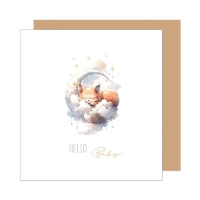 Abbildung von Edition Seidel Premium quadratische Glückwunschkarte zur Geburt mit Umschlag. Karte Grußkarte Babykarte Billet Hello Baby Kind Junge Mädchen Fuchs Wolke Mond (EQ110 SW024)