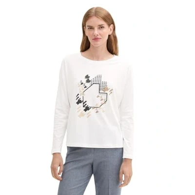 Abbildung von TOM TAILOR Damen Longsleeve aus Bio Baumwolle mit Print, 10315 Whisper White, L