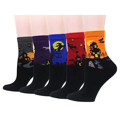 Abbildung von Cansok Damen Crew Neuheit Tier Halloween .bat Geist Socken Geschenk Baumwolle anziehen Wadensocken Packung mit 5