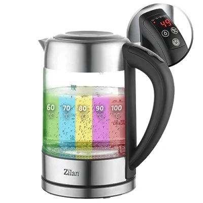 Abbildung von Zilan LED Glas Wasserkocher, Digitaldisplay, 1,7 l, 5 verschiedene Einstellungen, Kabelloser Wasserkocher mit 360 hohem Borosilikatglaskörper, 2200W