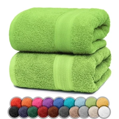 Abbildung von NatureMark 2er Pack DUSCHTÜCHER Premium Qualität 70x140cm DUSCHTUCH Dusch Handtuch Doppelpack Farbe: Apfel grün