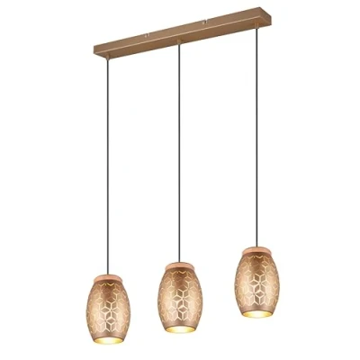 Abbildung von Reality Leuchten Pendelleuchte Bidar R31573065, Metall Coffee/Goldfarbig, Holz naturbelassen, exkl. 3x E27