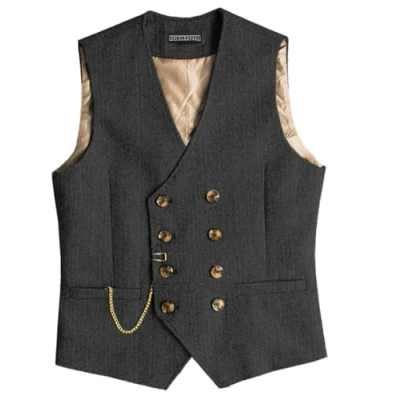 Abbildung von Solovedress Mens Vintage Wolle Anzugweste Regular Fit Weste Anzug für Hochzeit Groomsmen(Black,XXL)
