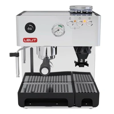 Abbildung von Lelit Anita Kaffeemaschine Mit bewegelichem Milchaufschäumer und Mahlwerk Silber