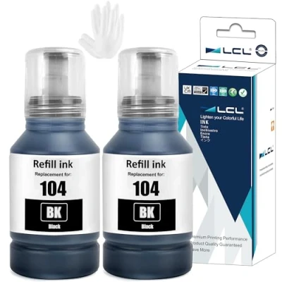 Abbildung von LCL 104 Tinte hoher Kapazität Kompatibel für Epson Schwarz Tintenflasche Multipack EcoTank ET 1810 2710 2711 2712 2714 2715 2720 2721 2726 2810 (2 Pack)