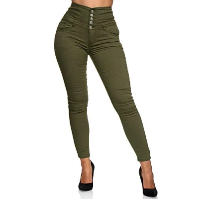 Abbildung von Elara Damen Jeans Stretch Skinny High Waist Chunkyrayan EL60 22 Gruen 52 (6XL)