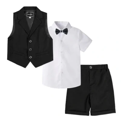Abbildung von LOLANTA 4 teiliger Kinder Freizeit Anzug Set, Jungen Sommer Festlich Hochzeitsanzug, Kurzarm Hemd, Fliege, Weste, Kurze Hose, Schwarz, 2 3 Jahre, 110