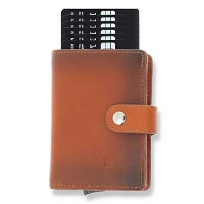 Abbildung von Solo Pelle Geldbörse für 15 Karten + Geldscheine Kleingeld geeignet Kreditkartenetui Kartenetui mit RFID aus echtem Leder Q Wallet (Cognac Braun Burned Kleingeldfach) gebrauchtes Aussehen