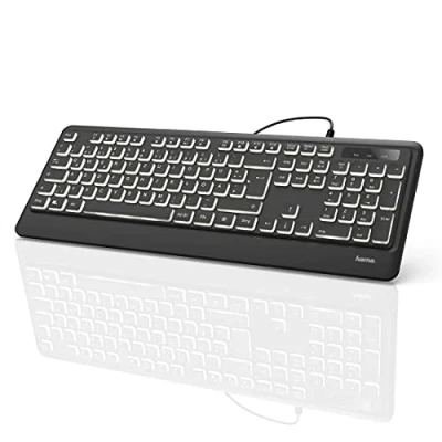 Abbildung von Hama Beleuchtete Tastatur mit Kabel KC 550 QWERTZ (USB Tastatur, kabelgebundene Wired Keyboard, Multimedia Tasten für Windows 10/8/7/Vista/XP, deutsches Layout) Schwarz Normal