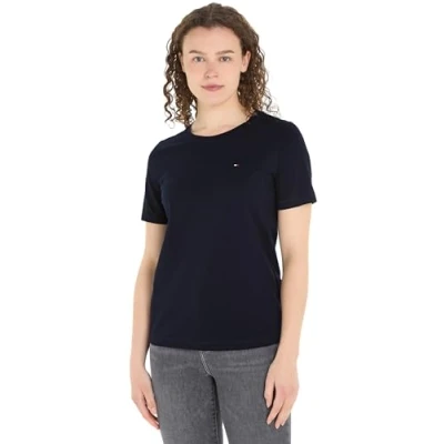 Abbildung von Tommy Hilfiger Damen T Shirt Kurzarm Modern Regular Rundhalsausschnitt, Blau (Desert Sky), S