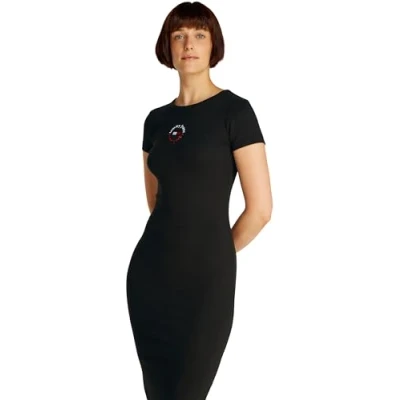 Abbildung von Tommy Jeans Jerseykleid »TJW BODYCON LOGO 2 DRESS«, mit Logostickerei, Kurzarm, in Midi Länge