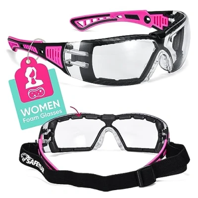 Abbildung von SAFEYEAR Schutzbrille Schießbrille Arbeitsbrille SG010 Damen Rote Fahrradbrille mit Antikratz von Antibeschlag für Baustelle Schießsport Labor Chemie (Damen, Rot)
