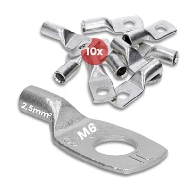 Abbildung von 10 Stück Kalitec HR2 6 Handelsübliche Rohrkabelschuhe 2,5mm² M6 I ohne Sichtloch Made in Germany