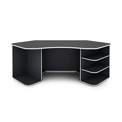 Abbildung von byLIVING Schreibtisch THANATOS / Gaming Tisch in Anthrazit mit Kanten Weiß Eck viel Stauraum und XXL Tischplatte Computer PC Arbeits 198x76x85cm (BxHxT)
