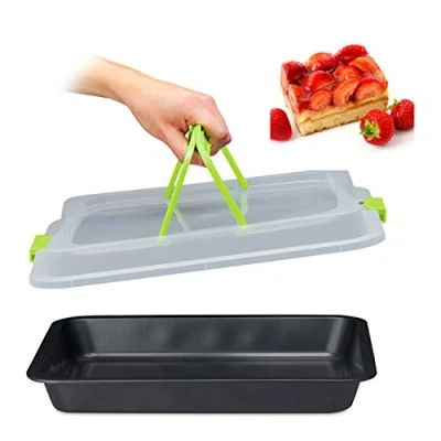 Abbildung von Relaxdays 10024300_53 Backblech mit Deckel, 3in1 Kuchen Transportbox, hoher Rand, Kuchenblech rechteckig, grün/schwarz, 9 x 41.5 33 cm