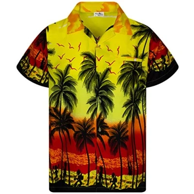 Abbildung von King Kameha Funky Hawaiihemd, Kurzarm, Print Beach, Gelb, XL