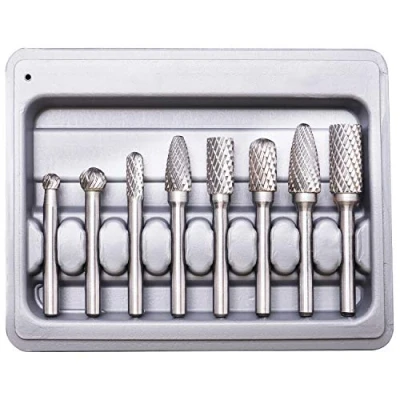 Abbildung von Wolframstahl Fräser, SPTA 8 Teilig Frässtifte 6mm Schaft Bit zum Holz Metall Marmor schnitzen, schleifen, gravieren usw, Bohren Tools, geeignet für Bohrmaschine, Multifunktionswerkzeug CTBSET