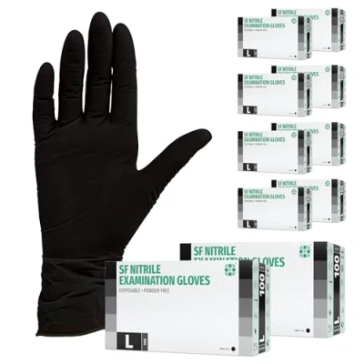 Abbildung von Nitrilhandschuhe, Einweghandschuhe 1000 Stück 10 Boxen (L, Nitril schwarz) Einmalhandschuhe, Untersuchungshandschuhe, Handschuhe, puderfrei, ohne Latex, unsteril, latexfrei, disposible gloves,