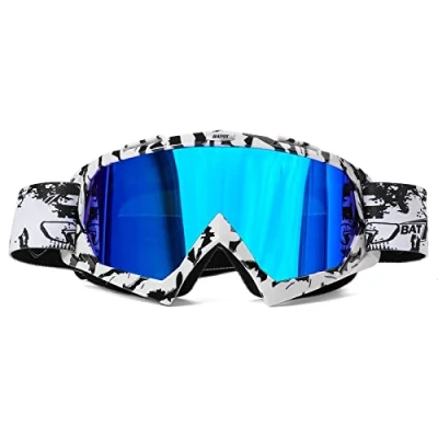 Abbildung von KINGBIKE Motocross Brille,Mtb Brille Dirt Bike ATV Crossbrille goggle,Sicherheit Tactical Riding Motorradbrillen für MäNner Frauen Jugend Fit ÜBer UV400 (A schwarz weiß blau revo)