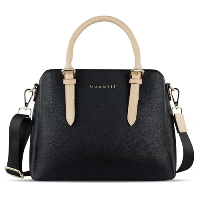 Abbildung von bugatti Ella Handtasche für Damen, Bowling Bag mittelgroß aus Kunstleder, schwarz