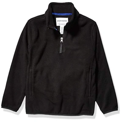 Abbildung von Amazon Essentials Jungen Pulloverjacke aus Polarfleece mit Viertelreißverschluss, Schwarz, 4 Jahre