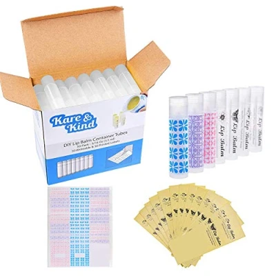 Abbildung von Lippenbalsam Behältertuben 25 Pack (5x5 Farben) DIY Leer 5,5 ml Einschließlich beschreibbar &amp; gedruckte Aufkleber Dreh Mechanismus und Deckel Chapsticks kreieren