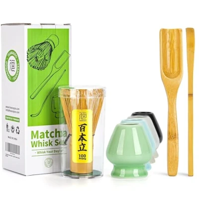 Abbildung von TEANAGOO MA 01 Japanisches Zubehör für die Matcha Zeremonie, Schneebesen (Chasen), traditionelle Schaufel (Chashaku), Teelöffel, Schneebesenhalter, das perfekte Set Zubereitung…