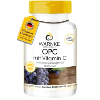 Abbildung von OPC Traubenschalenextrakt 200mg Vitamin C + 60mg pro Tagesdosis 100 Kapseln vegan Warnke Vitalstoffe Deutsche Apothekenqualität