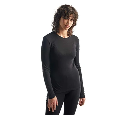 Abbildung von Icebreaker 100% Merinowolle Damen Base Layer Everyday Langärmeliges Crewe 175 Ultralight Fabric Langarmshirt Longsleeve Merino Shirt Unterwäsche Unterhemden Black, XS