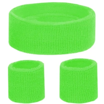 Abbildung von KarneLux Neon Schweißbänder Set Retro 80er 90er Outfit Vokuhila Zubehör mit Armbänder und Stirnband Kostüm Accessoire für Damen Herren (Neon Grün)