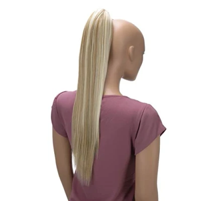 Abbildung von CAISHA 60cm Glatt Pferdeschwanz Mit Butterflyklammer Haarteil Zopf Hitzebeständig Haarverlängerung Blond Strähnen H634