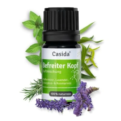 Abbildung von Casida® Befreiter Kopf Duftmischung ätherische Öle mit Pfefferminzöl, Lavendelöl, Eukalyptusöl, Rosmarinöl für die Linderung leichter Kopfschmerzen 5 ml Aus der Apotheke