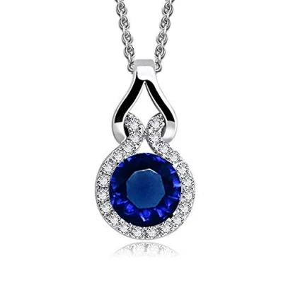 Abbildung von Crystalline Azuria Halskette Anhänger mit Rund Blauer simulierter Saphir Zirkonia Kristalle 18 kt Weiß Vergoldet für Damen 45 cm