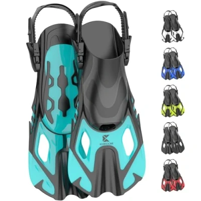 Abbildung von Khroom Kurze Flossen Erwachsene / Kinder Gr.32 47 verstellbare Schnorchelflossen kurz Schwimmflossen Kurzflossen zum Schnorcheln Taucherflossen einstellbar Schwimmen Tauchen (Blau 37 41)