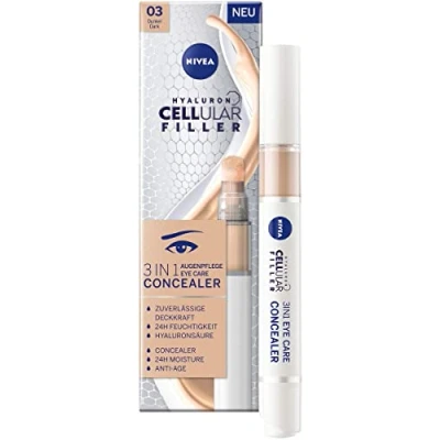 Abbildung von NIVEA Hyaluron Cellular Filler 3IN1 Augenpflege Concealer Dunkel (4 ml), Anti Age mit Hyaluron, Abdeckstift für Augenringe, Rötungen und Pickel