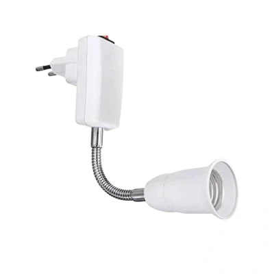 Abbildung von CABLEPELADO E27 Lampenfassung mit Schalter Europäischer Stecker Adapter 360 Drehung flexiblem Arm Ein /Ausschalter Geeignet für Schlafzimmer, Küche, Flur, Lesen