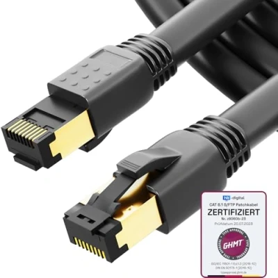 Abbildung von HB DIGITAL 3m CAT 8.1 Netzwerkkabel S/FTP LSZH, 40 Gbit/s LAN Patchkabel mit RJ45 Stecker Ethernet Data Cable 40.000 Mbit/s+GHMT Zertifikat Schwarz