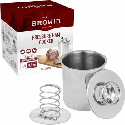 Abbildung von BROWIN® Rostfreier Schinkenkocher Edelstahl 313008 Schinkernpresse Schinkenform Kochschinkenform für gesundes hausgemachtes Fleisch Presse