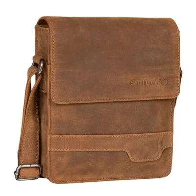 Abbildung von STILORD &#039;Sven&#039; Herrenhandtasche Leder Umhängetasche klein Schultertasche Männer 8 Zoll Tablet Herren Tasche Messenger Bag DIN A5 Echtes Leder, Farbe:tan dunkelbraun
