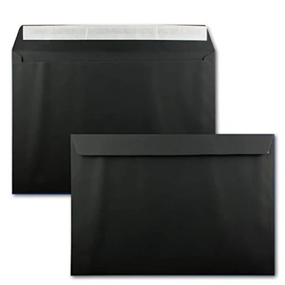 Abbildung von 25x große XXL Briefumschläge DIN C4 in Schwarz 22,9 x 32,4 cm Haftklebung ohne Fenster Versandtasche für A4 geeignet